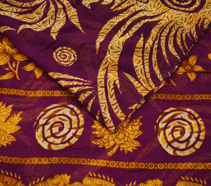 Indian Vintage Sari Purple Printed Pure Cotton Saree Craft Soft Fabric 5Yard Sewing Sarong Wrap Boho Floral