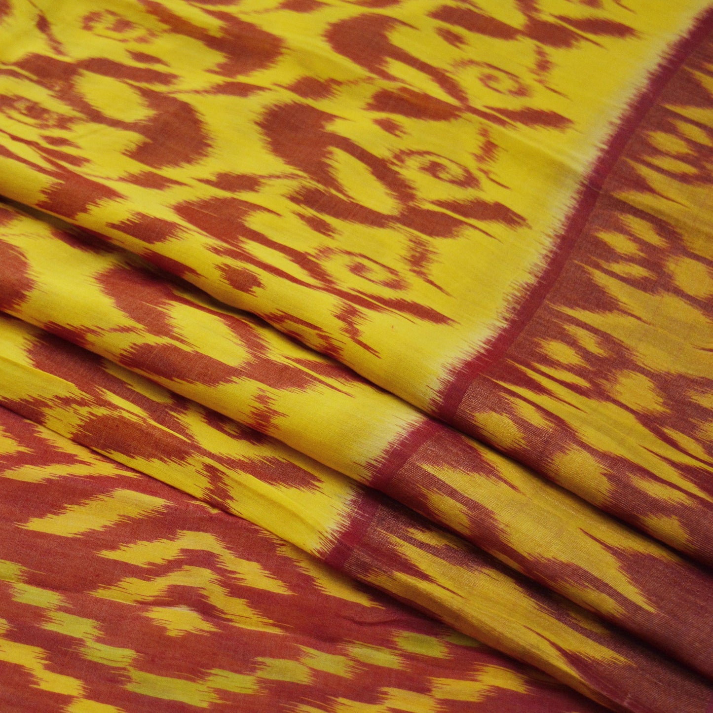 Indian Vintage Sari Yellow & Red Pure Silk Hand Woven Odisha Patola Sarees Craft Fabric 5yd Zari Border Fringes Crafting Quilting Upcycle