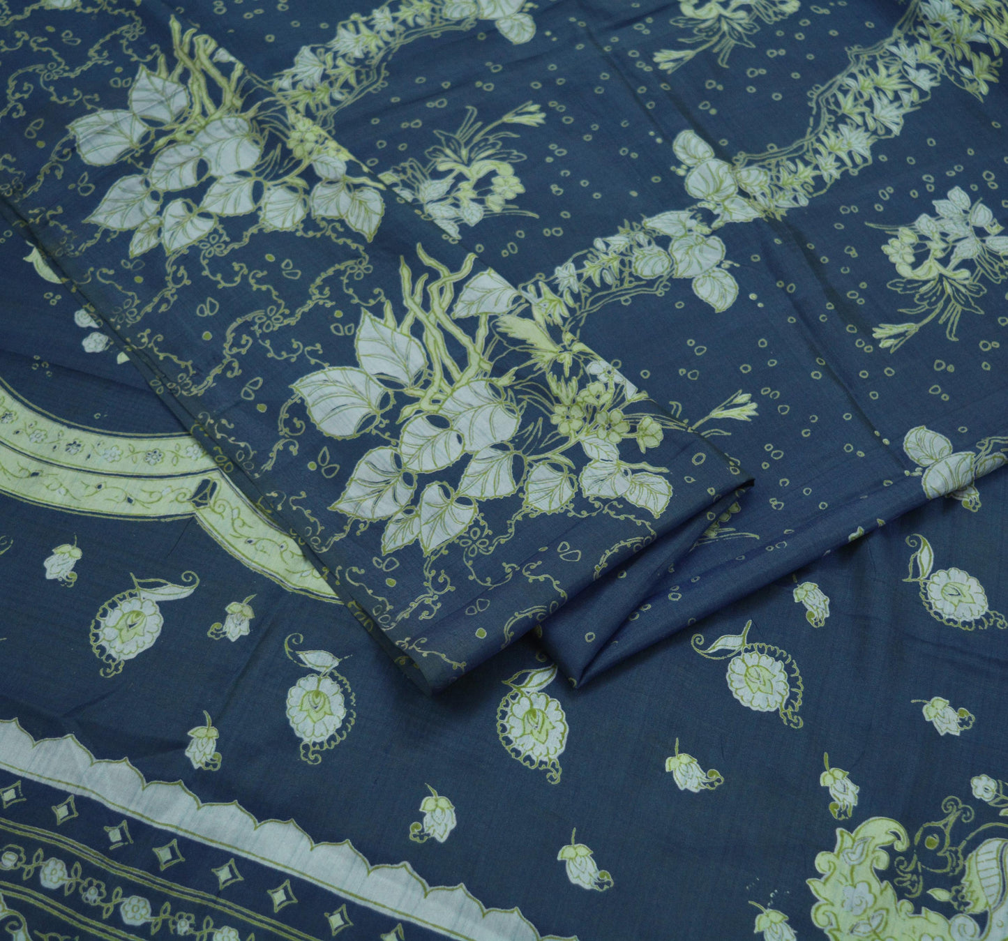 Indian Vintage Sari Deep Blue 100% Pure Silk Printed Sarees 5yd Sewing Craft Fabric Dress Making Floral Wrap used Quilting Crafting Upcycle