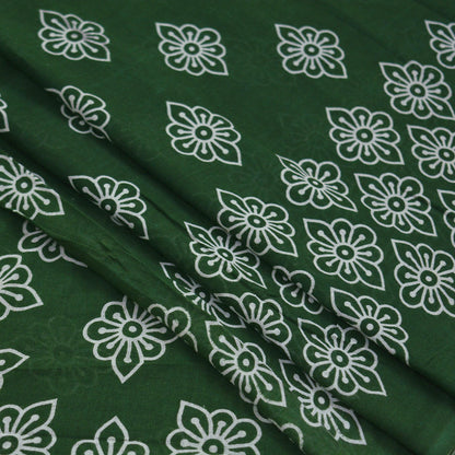 Indian Vintage Sari Green & White Printed Pure Cotton Sarees Craft Fabric 5Yd Soft Sewing Sarong Wrap Boho Floral Quilting Crafting Upcycle