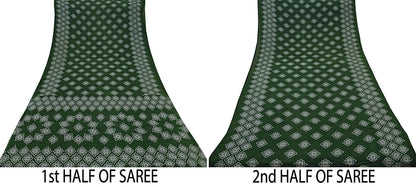 Indian Vintage Sari Green & White Printed Pure Cotton Sarees Craft Fabric 5Yd Soft Sewing Sarong Wrap Boho Floral Quilting Crafting Upcycle