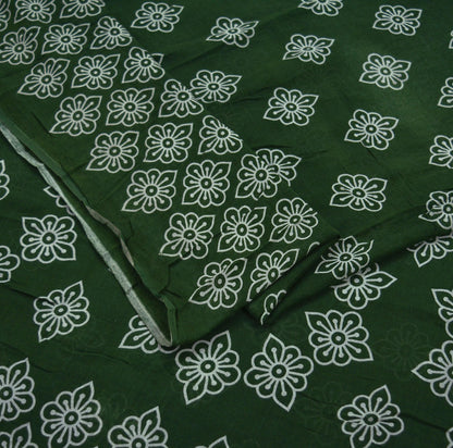 Indian Vintage Sari Green & White Printed Pure Cotton Sarees Craft Fabric 5Yd Soft Sewing Sarong Wrap Boho Floral Quilting Crafting Upcycle