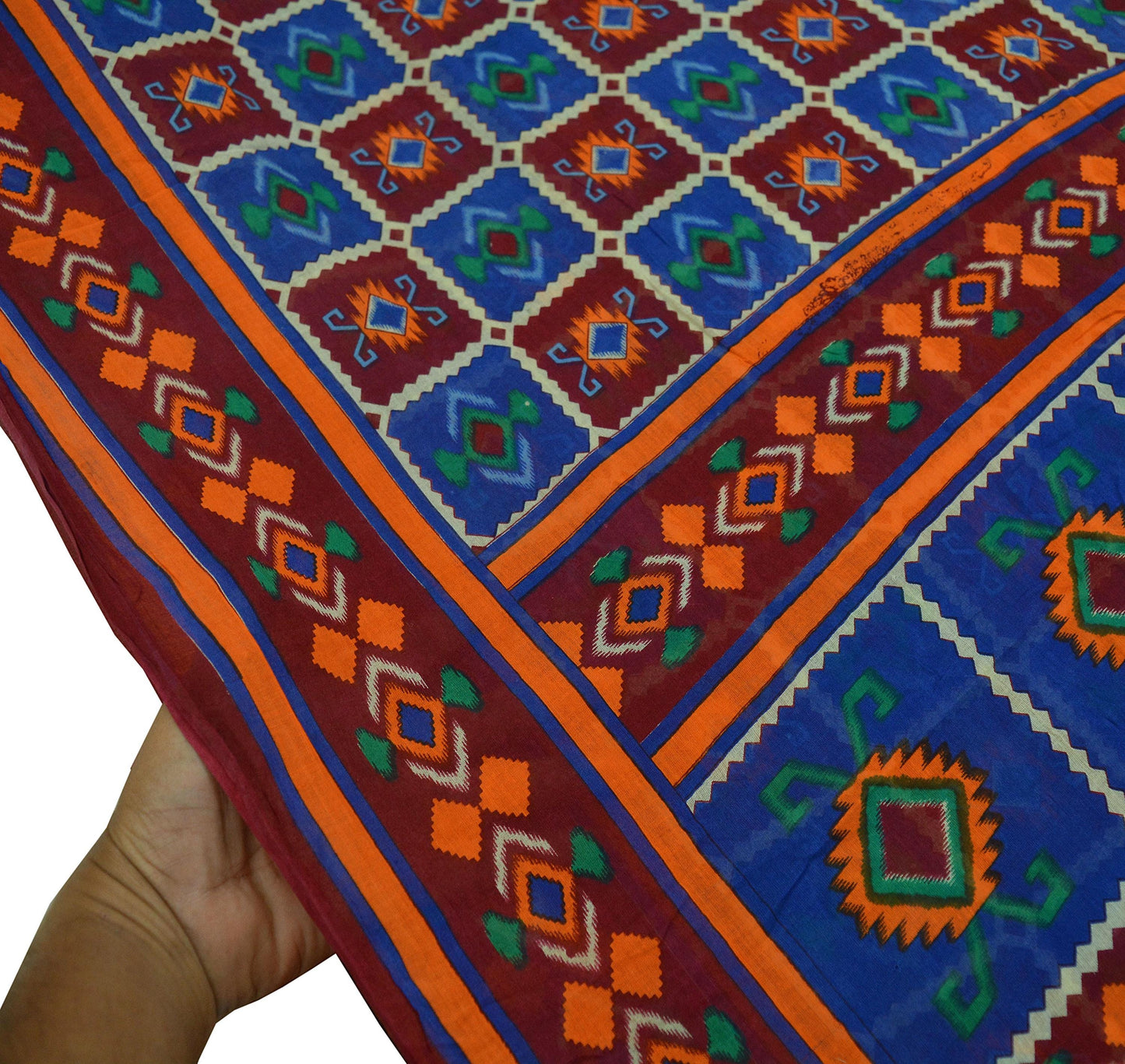 Indian Vintage Sari Printed Saree Pure Cotton Craft Fabric Soft 5Yd Sewing Sarong Wrap Boho Geometric Upcycle Quilting