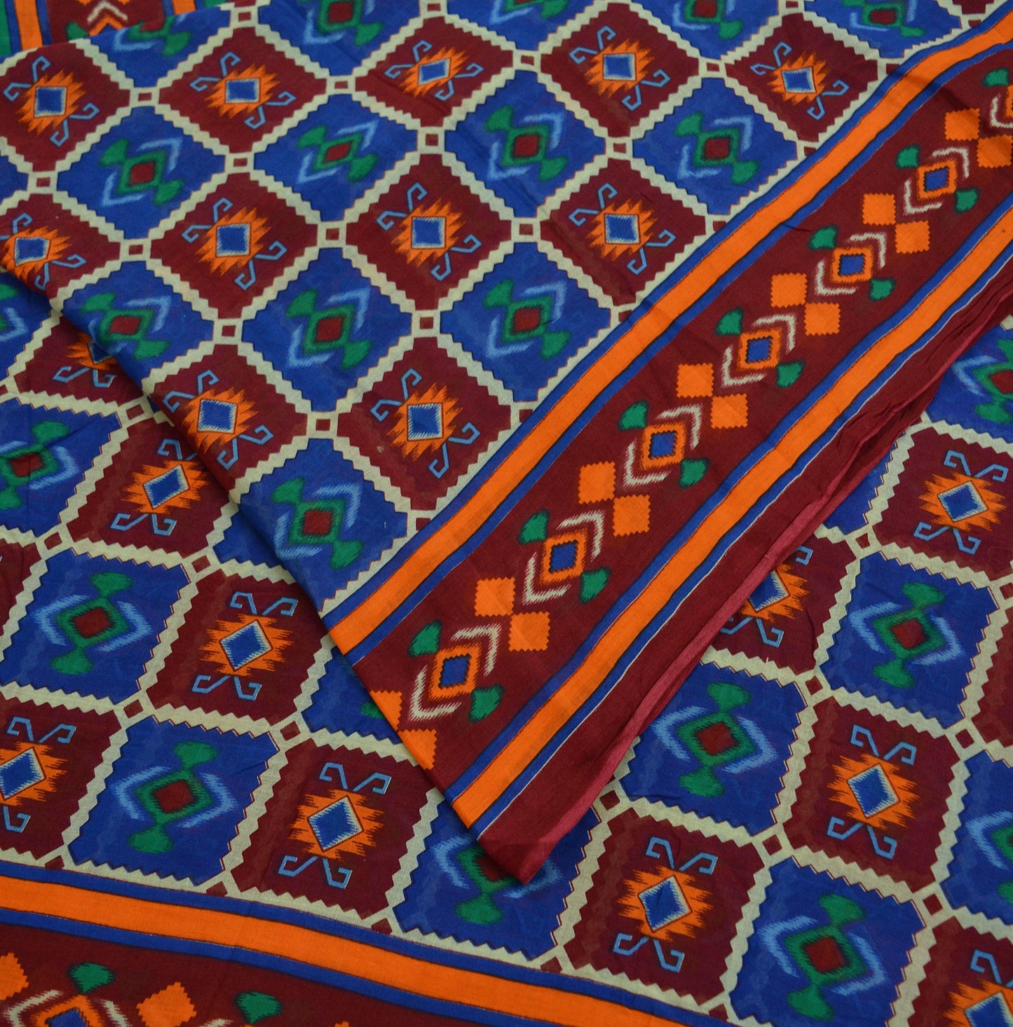 Indian Vintage Sari Printed Saree Pure Cotton Craft Fabric Soft 5Yd Sewing Sarong Wrap Boho Geometric Upcycle Quilting