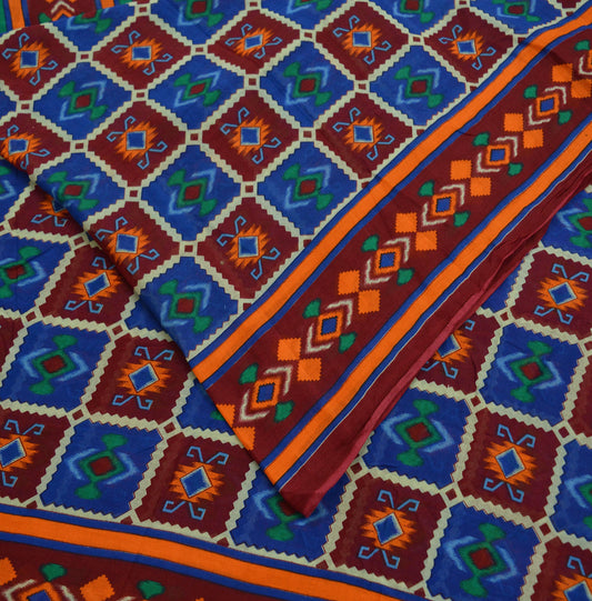 Indian Vintage Sari Printed Saree Pure Cotton Craft Fabric Soft 5Yd Sewing Sarong Wrap Boho Geometric Upcycle Quilting