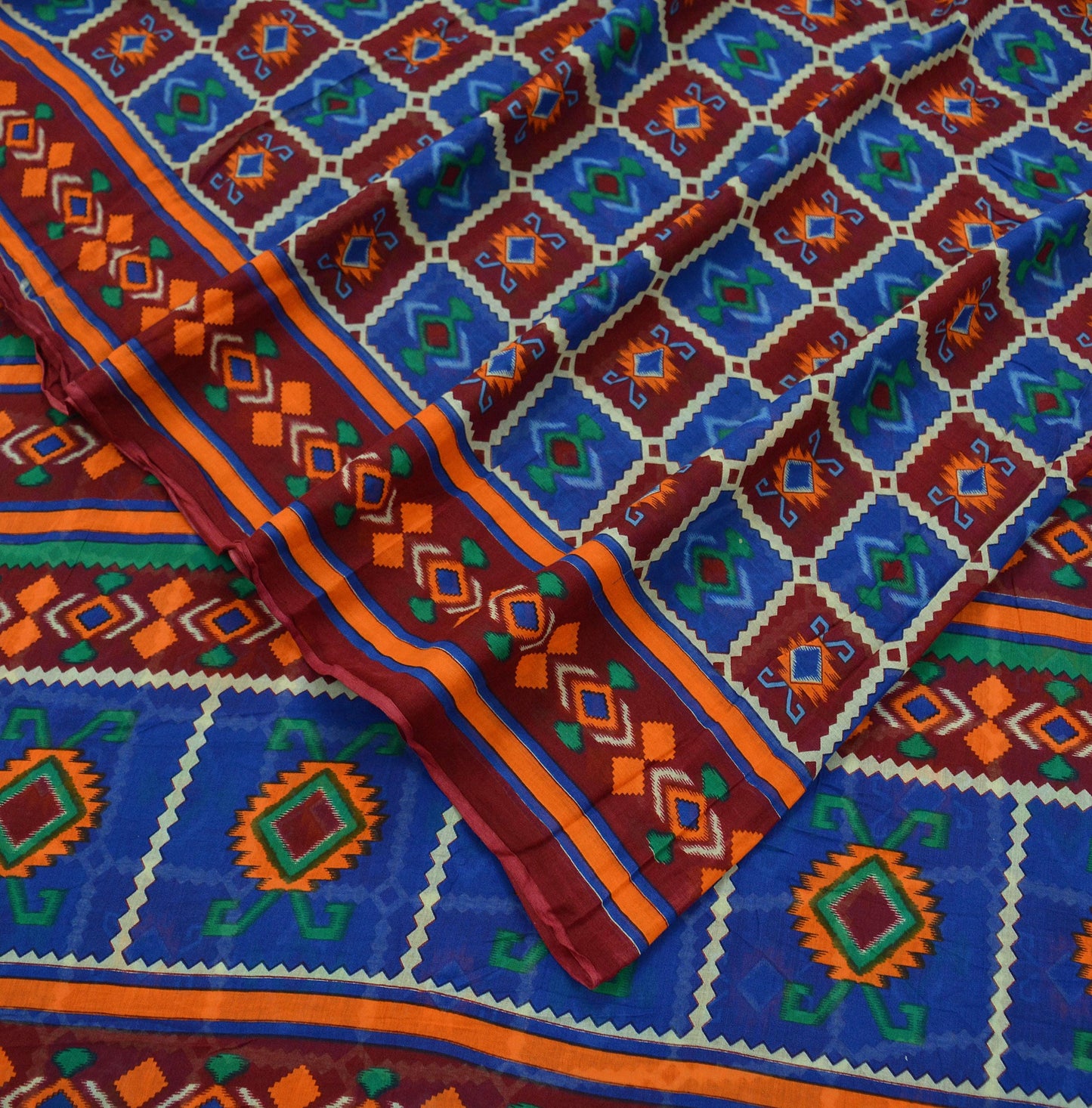 Indian Vintage Sari Printed Saree Pure Cotton Craft Fabric Soft 5Yd Sewing Sarong Wrap Boho Geometric Upcycle Quilting