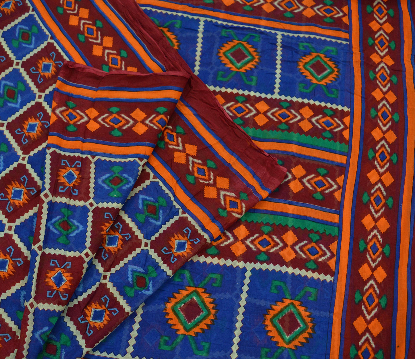 Indian Vintage Sari Printed Saree Pure Cotton Craft Fabric Soft 5Yd Sewing Sarong Wrap Boho Geometric Upcycle Quilting