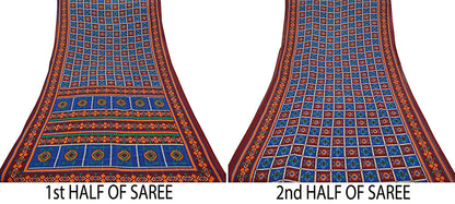 Indian Vintage Sari Printed Saree Pure Cotton Craft Fabric Soft 5Yd Sewing Sarong Wrap Boho Geometric Upcycle Quilting
