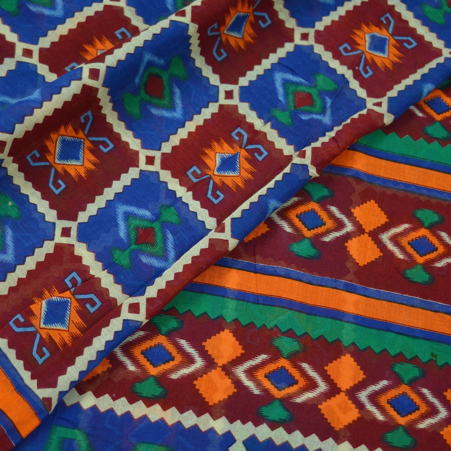 Indian Vintage Sari Printed Saree Pure Cotton Craft Fabric Soft 5Yd Sewing Sarong Wrap Boho Geometric Upcycle Quilting
