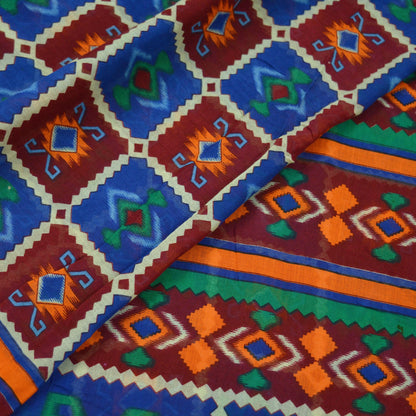 Indian Vintage Sari Printed Saree Pure Cotton Craft Fabric Soft 5Yd Sewing Sarong Wrap Boho Geometric Upcycle Quilting