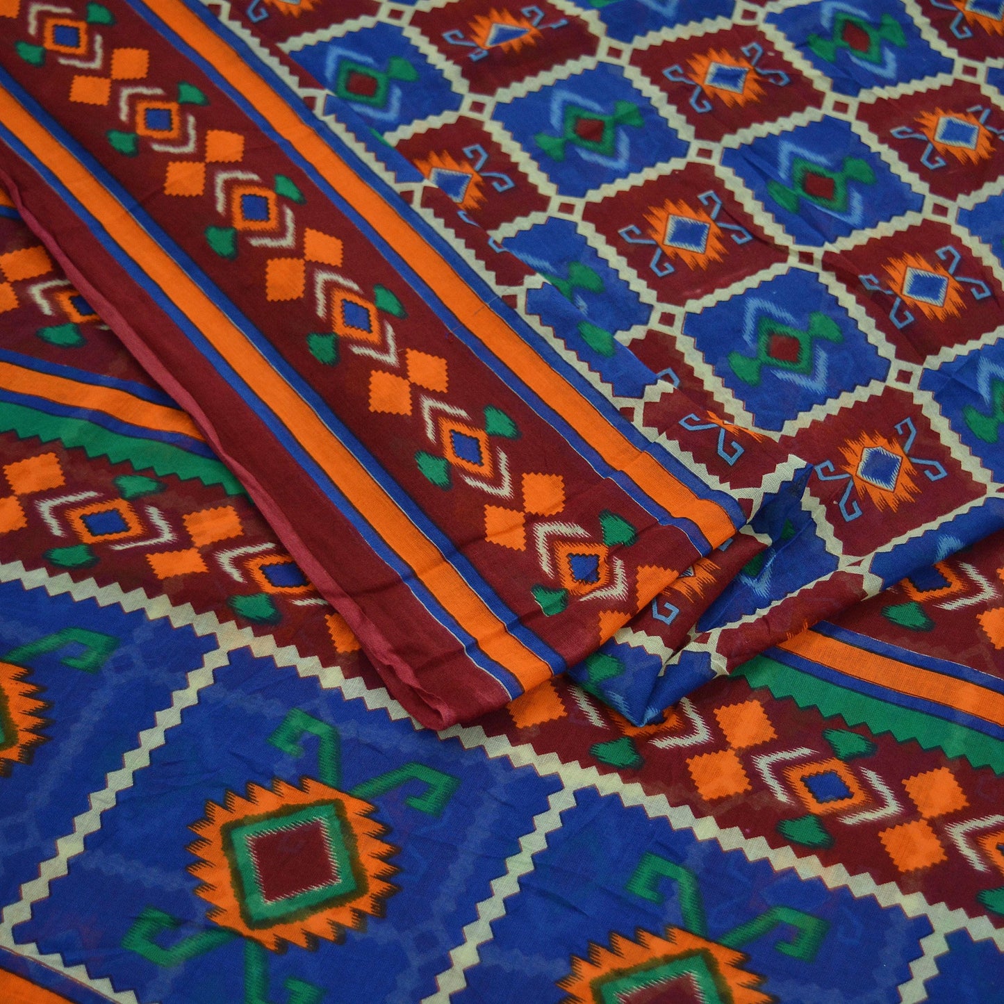 Indian Vintage Sari Printed Saree Pure Cotton Craft Fabric Soft 5Yd Sewing Sarong Wrap Boho Geometric Upcycle Quilting