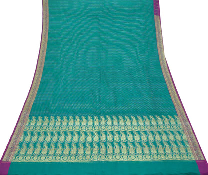 Indian Vintage Sari Heavy Wedding Green Pure Satin Silk Woven Brocade Banarasi Sarees Zari 5Yd Craft Fabric Dress Making Sewing Quilting