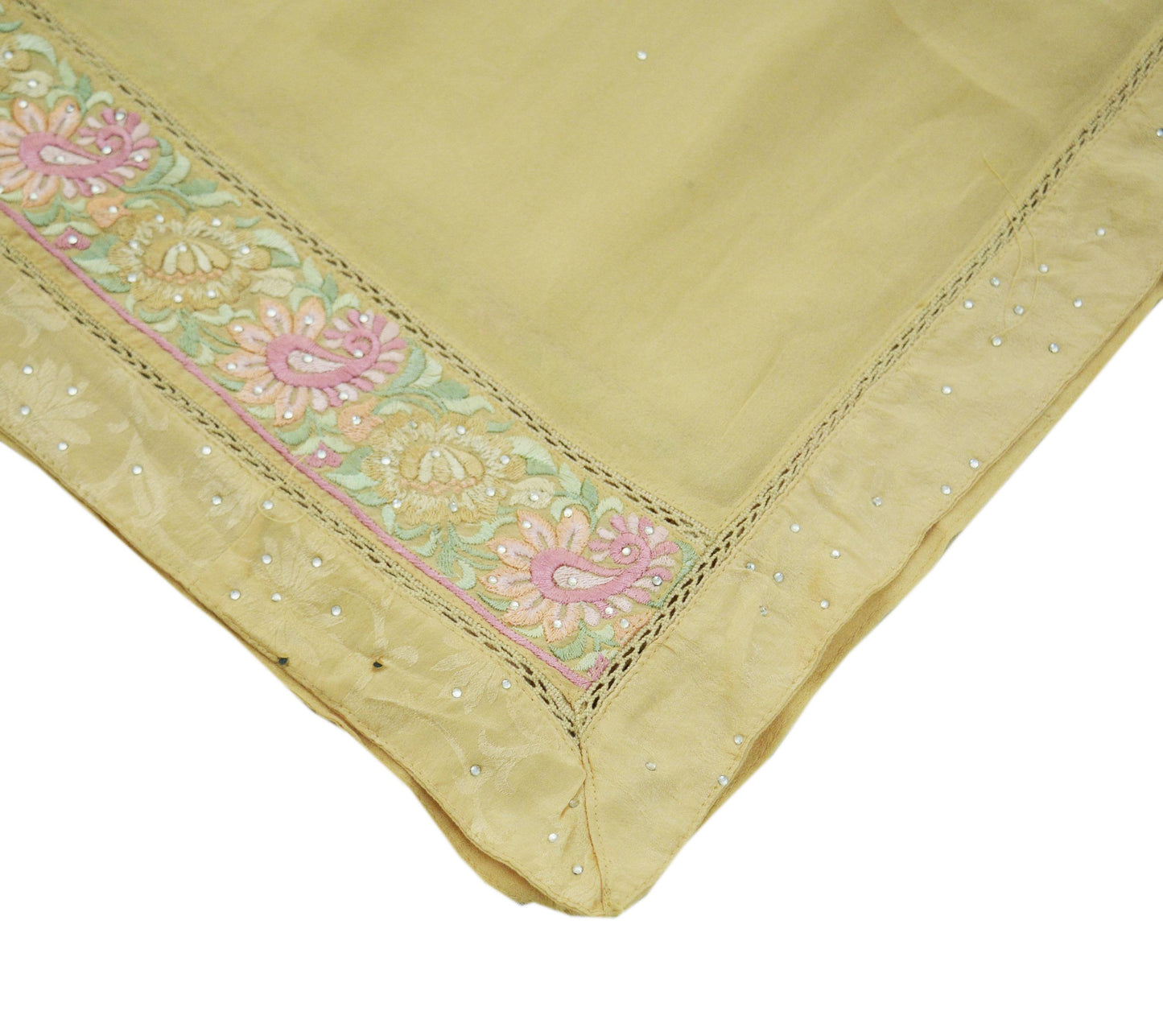 Indian Vintage Beige Dupatta Pure Georgette silk Long Stole Hand Embroidered Scarves Stole Veil Wrap Sequins