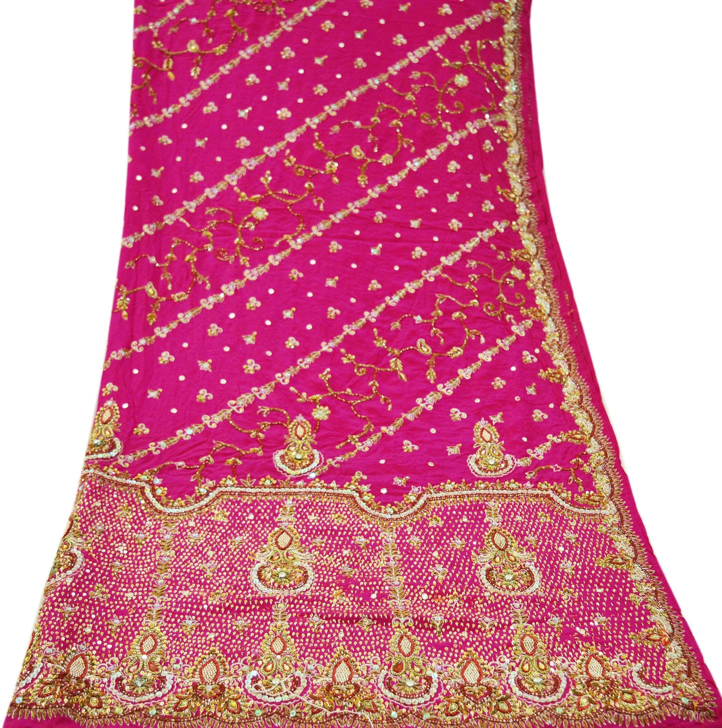 Indian Vintage Heavy Pink Dupatta Pure Crepe Silk Long Stole Hand Embroidered Scarves Dabka Zardozi Zari Stole