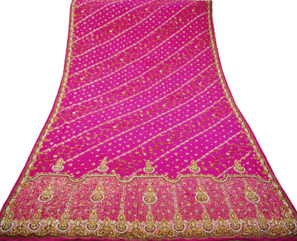 Indian Vintage Heavy Pink Dupatta Pure Crepe Silk Long Stole Hand Embroidered Scarves Dabka Zardozi Zari Stole