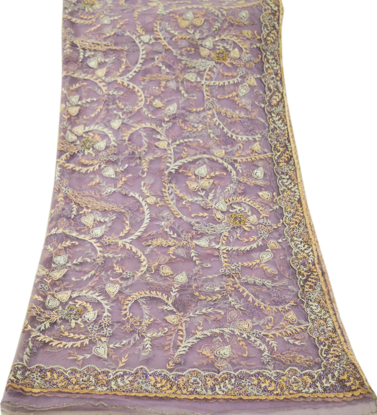 Indian Vintage Heavy Purple Dupatta Net Mesh Long Stole Hand Embroidered Scarf Purple Zardozi Zari Sequins Stole