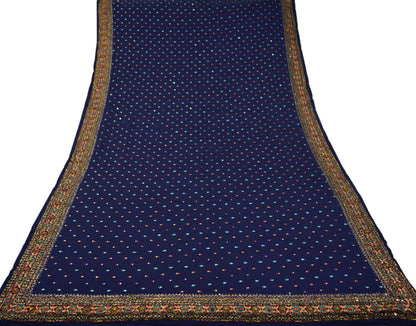 Indian Women Vintage Heavy Blue Dupatta Pure silk Long Stole Hand Embroidered Hijab Scarves Veil Wrap Zari