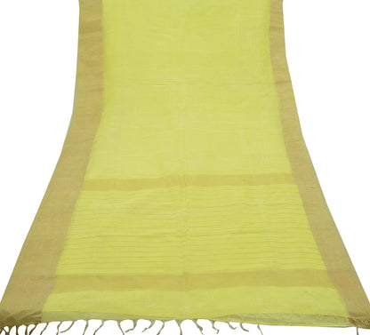 Indian Vintage Sari Yellow Pure Silk Hand Woven Sarees 5Yd Craft Fabric Sewing Ethnic Bollywood Black Sarees Upcycle Fringes Zari