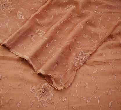 Indian Vintage Brown Sarees Pure Chiffon Silk Hand Embroidered Indian Sari Fabric Indian Sari 5Yard Dress Making Sewing