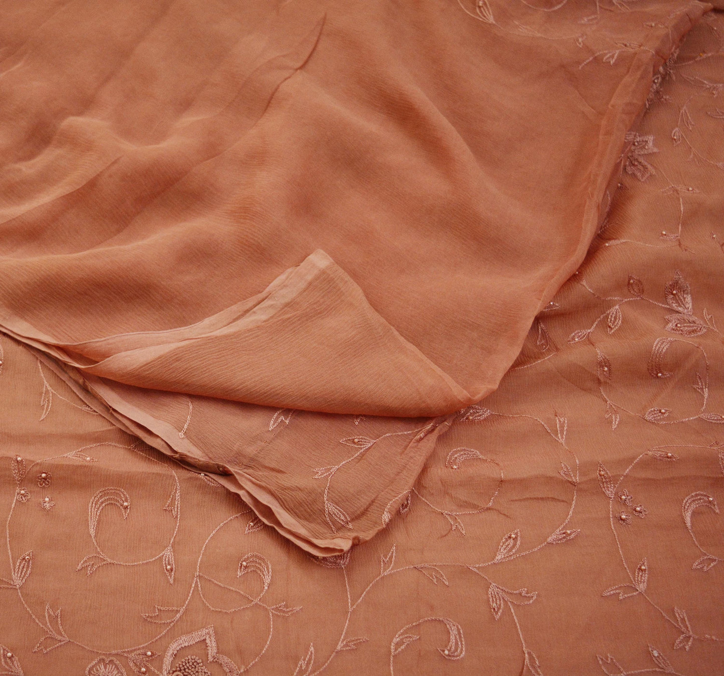 Indian Vintage Brown Sarees Pure Chiffon Silk Hand Embroidered Indian Sari Fabric Indian Sari 5Yard Dress Making Sewing