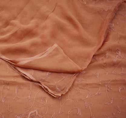 Indian Vintage Brown Sarees Pure Chiffon Silk Hand Embroidered Indian Sari Fabric Indian Sari 5Yard Dress Making Sewing