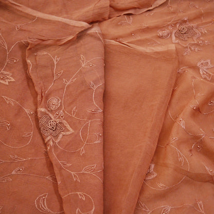 Indian Vintage Brown Sarees Pure Chiffon Silk Hand Embroidered Indian Sari Fabric Indian Sari 5Yard Dress Making Sewing