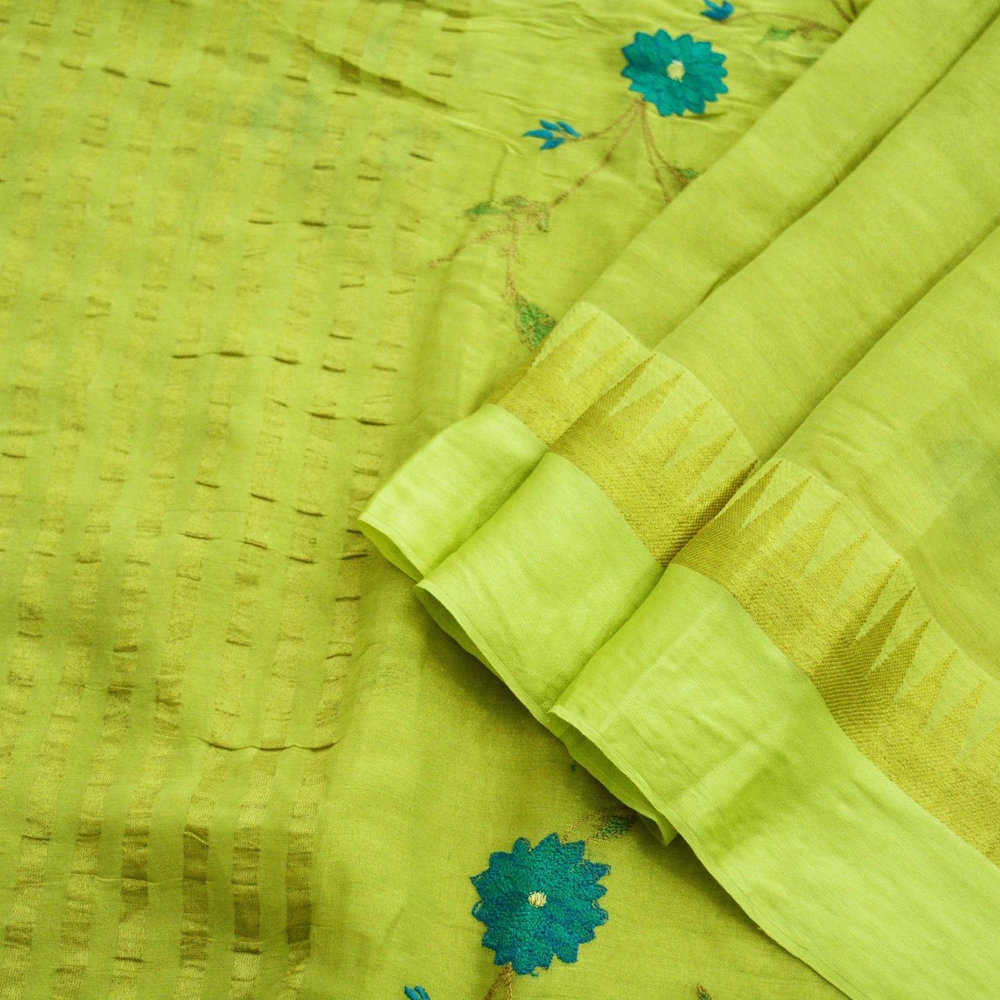 Indian Vintage Green Saree Pure Georgette Silk Hand Embroidered Indian Sari Fabric 5Yard Sewing Soft Ethnic