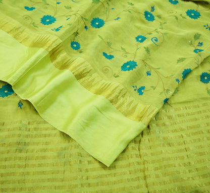 Indian Vintage Green Saree Pure Georgette Silk Hand Embroidered Indian Sari Fabric 5Yard Sewing Soft Ethnic