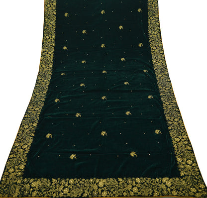 Indian Vintage Heavy Wedding Bottle Green Dupatta Velvet Long Stole Hand Embroidered Scarves Zari Hijab Veil Wrap Bridal Dupatta Paisley