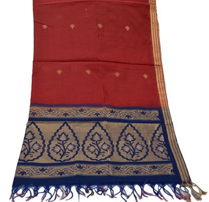 Indian Vintage Dupatta Red & Blue Long Stole Hand Woven Pure Chanderi Silk Scarves Veil Zari Soft Fringes Scarf Wrap Boho