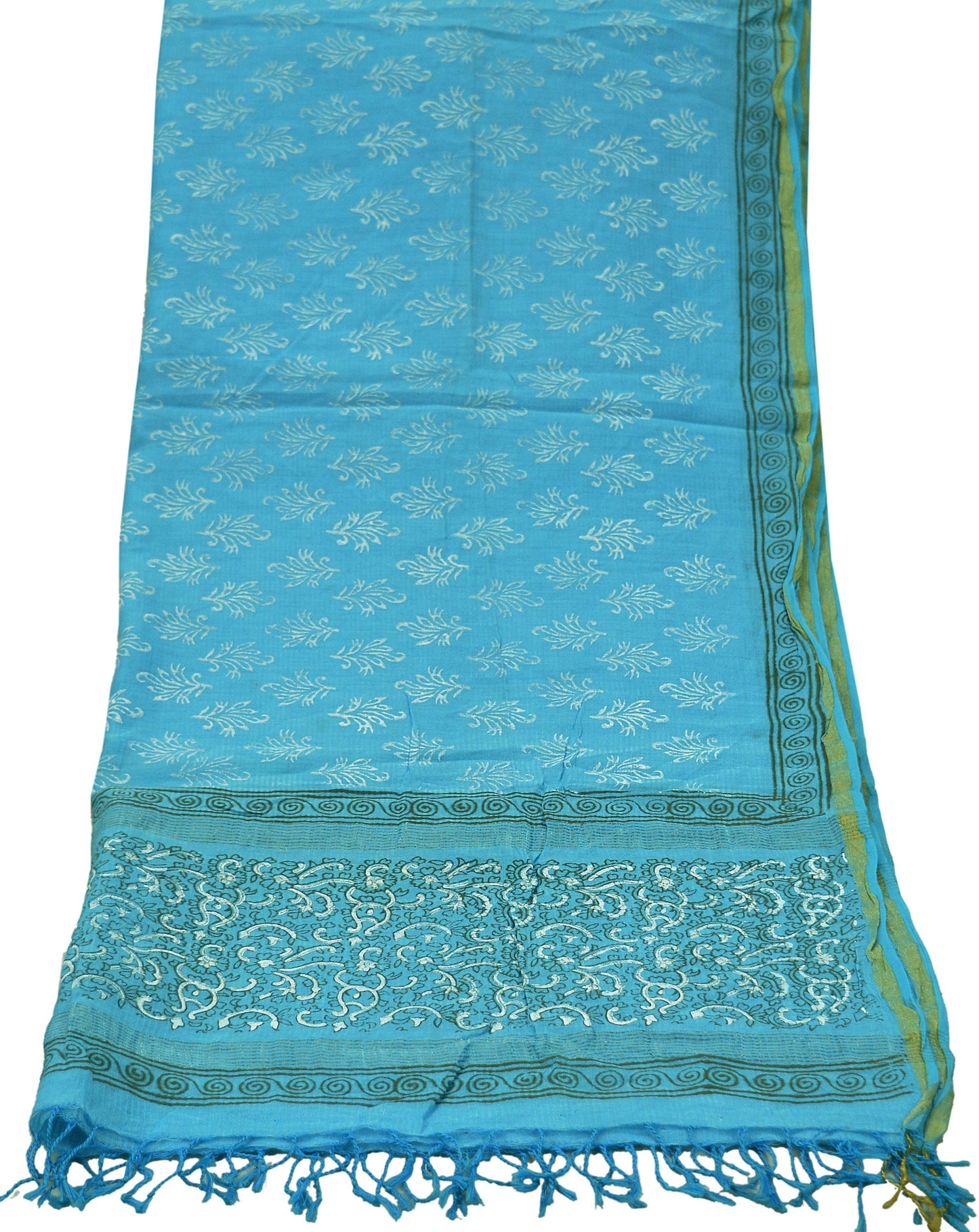 Indian Vintage Blue Dupatta Long Stole Hand Painted Hijab Blend Cotton Scarves Veil Soft