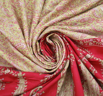 Indian Vintage Sari Red & Beige 100% Pure Silk Printed Sarees 5yd Craft Fabric Sewing Soft Dress Making Paisley Quilting Upcycle Crafting