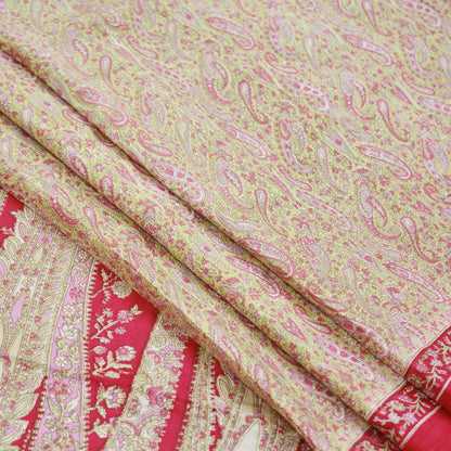 Indian Vintage Sari Red & Beige 100% Pure Silk Printed Sarees 5yd Craft Fabric Sewing Soft Dress Making Paisley Quilting Upcycle Crafting