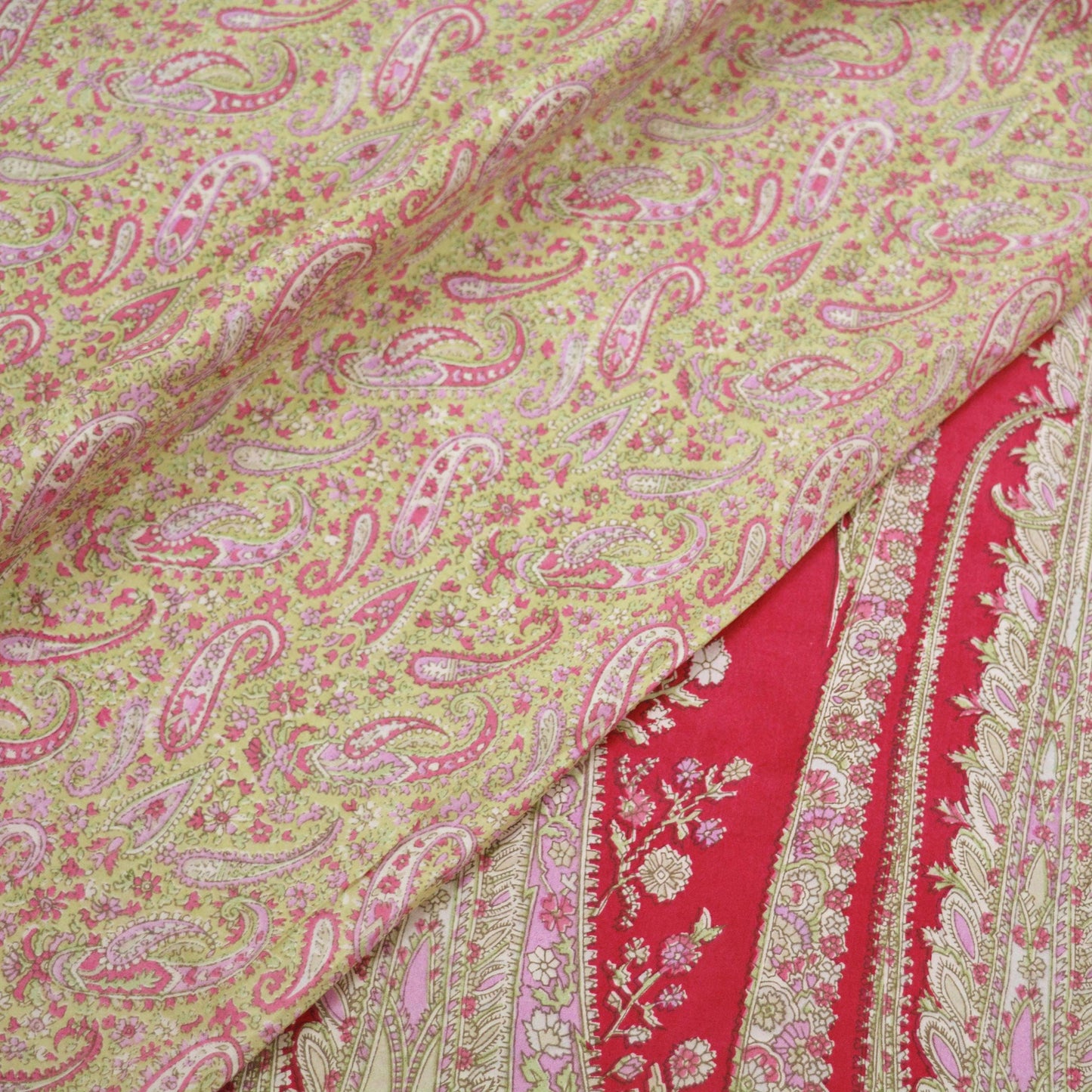 Indian Vintage Sari Red & Beige 100% Pure Silk Printed Sarees 5yd Craft Fabric Sewing Soft Dress Making Paisley Quilting Upcycle Crafting