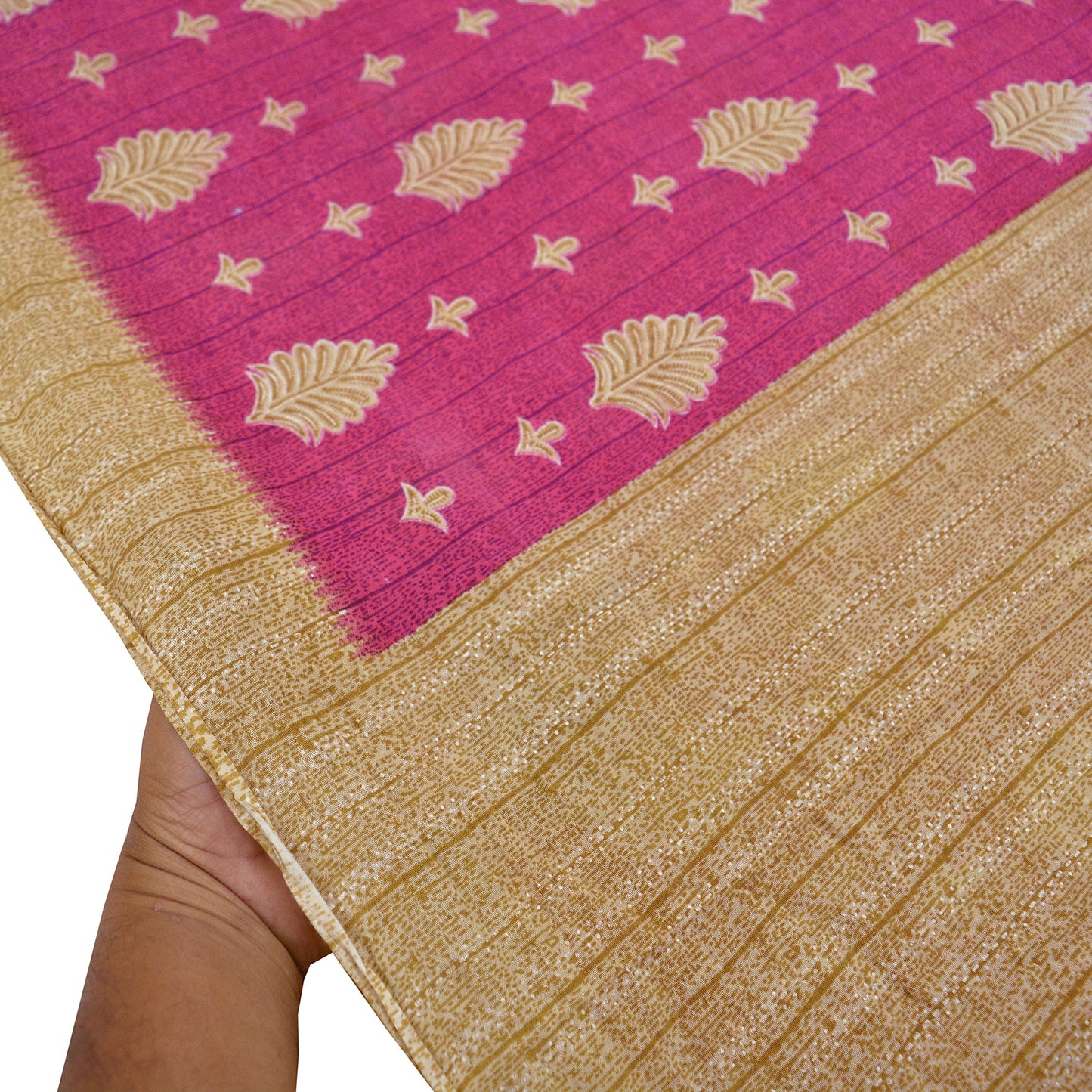 Indian Vintage Sari Pink & Beige Printed 100% Pure Cotton Sarees Craft Fabric 5Yd Soft Sewing Sarong Wrap Floral Boho Quilting Crafting Used