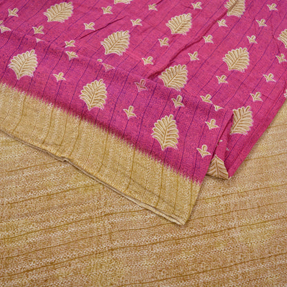 Indian Vintage Sari Pink & Beige Printed 100% Pure Cotton Sarees Craft Fabric 5Yd Soft Sewing Sarong Wrap Floral Boho Quilting Crafting Used