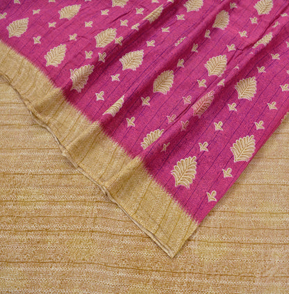 Indian Vintage Sari Pink & Beige Printed 100% Pure Cotton Sarees Craft Fabric 5Yd Soft Sewing Sarong Wrap Floral Boho Quilting Crafting Used