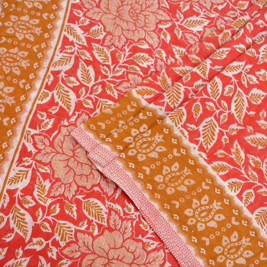 Indian Vintage Sari Pink Printed Blend Cotton Sarees Craft Fabric 5Yd Soft Sewing Sarong Wrap Boho Floral Upcycle Quilting Crafting Used
