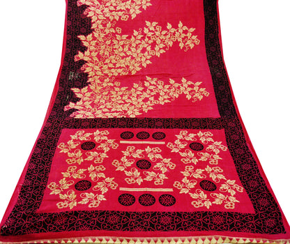Indian Vintage Sari Ivory & Pink Printed Blend Cotton Saree Craft Soft Fabric 5Yard Sewing Sarong Wrap Boho Floral