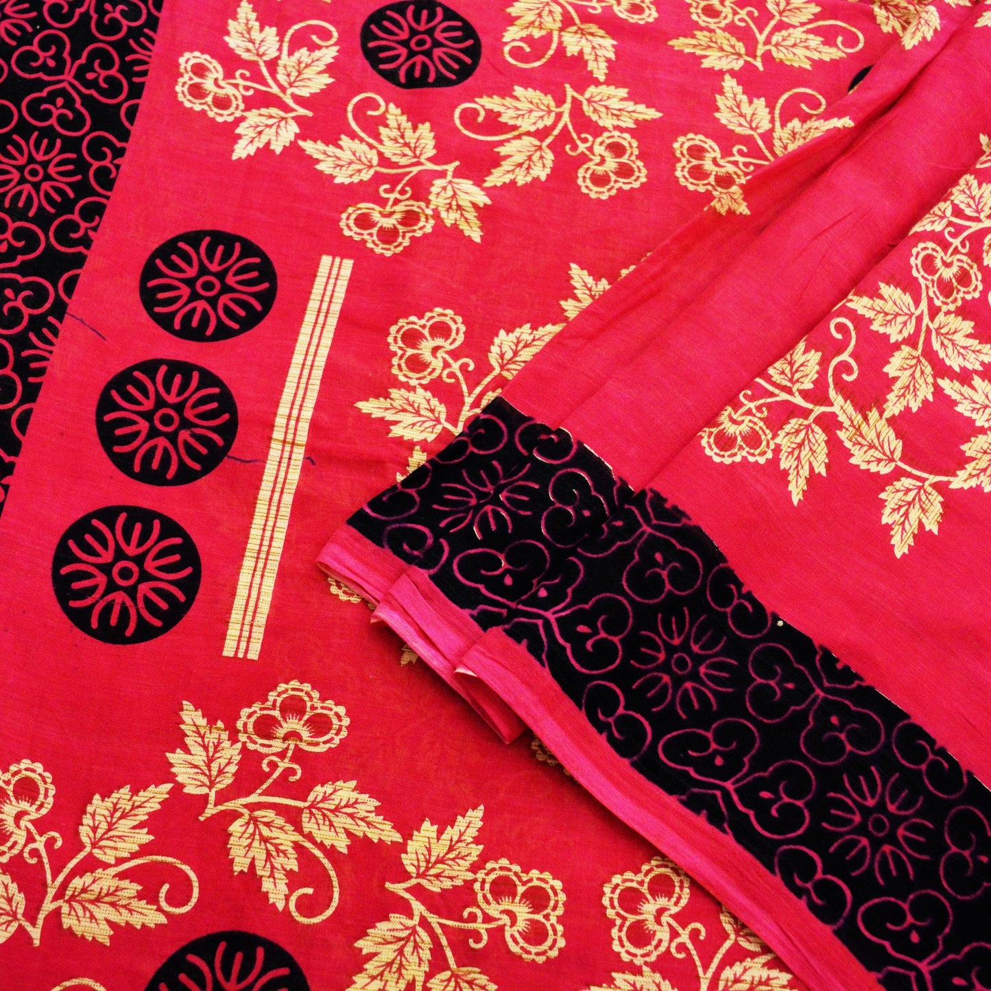 Indian Vintage Sari Ivory & Pink Printed Blend Cotton Saree Craft Soft Fabric 5Yard Sewing Sarong Wrap Boho Floral