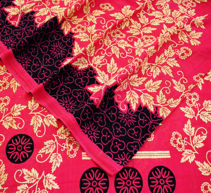 Indian Vintage Sari Ivory & Pink Printed Blend Cotton Saree Craft Soft Fabric 5Yard Sewing Sarong Wrap Boho Floral
