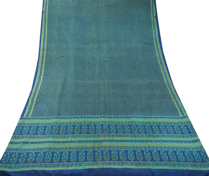 Indian Vintage Sari Blue Pure Silk Printed Saree 5yd Sewing Craft Fabric DressMaking Soft Wrap Floral Quilting Used