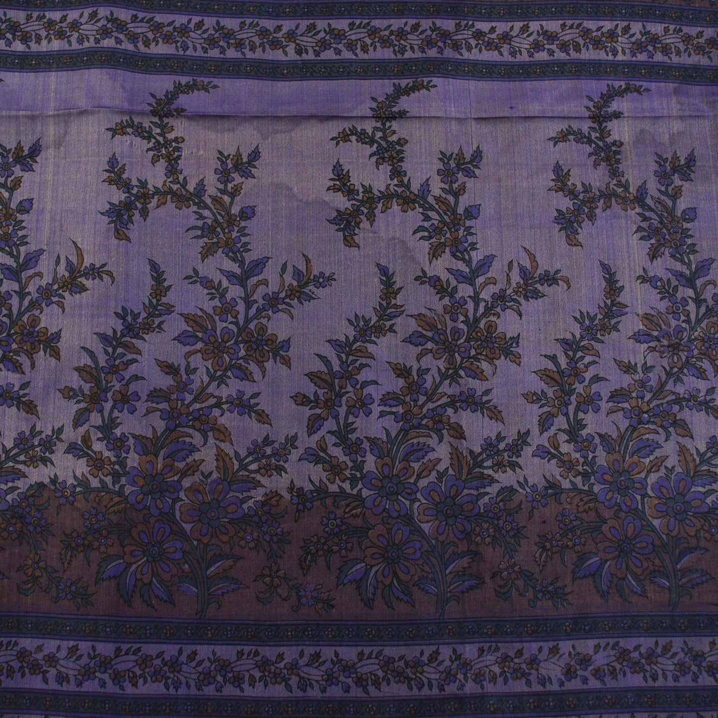 Indian Vintage Sari Purple & Green Pure Silk Printed Saree 5yd Sewing Quilting Craft Fabric DressMaking Soft Zari Used