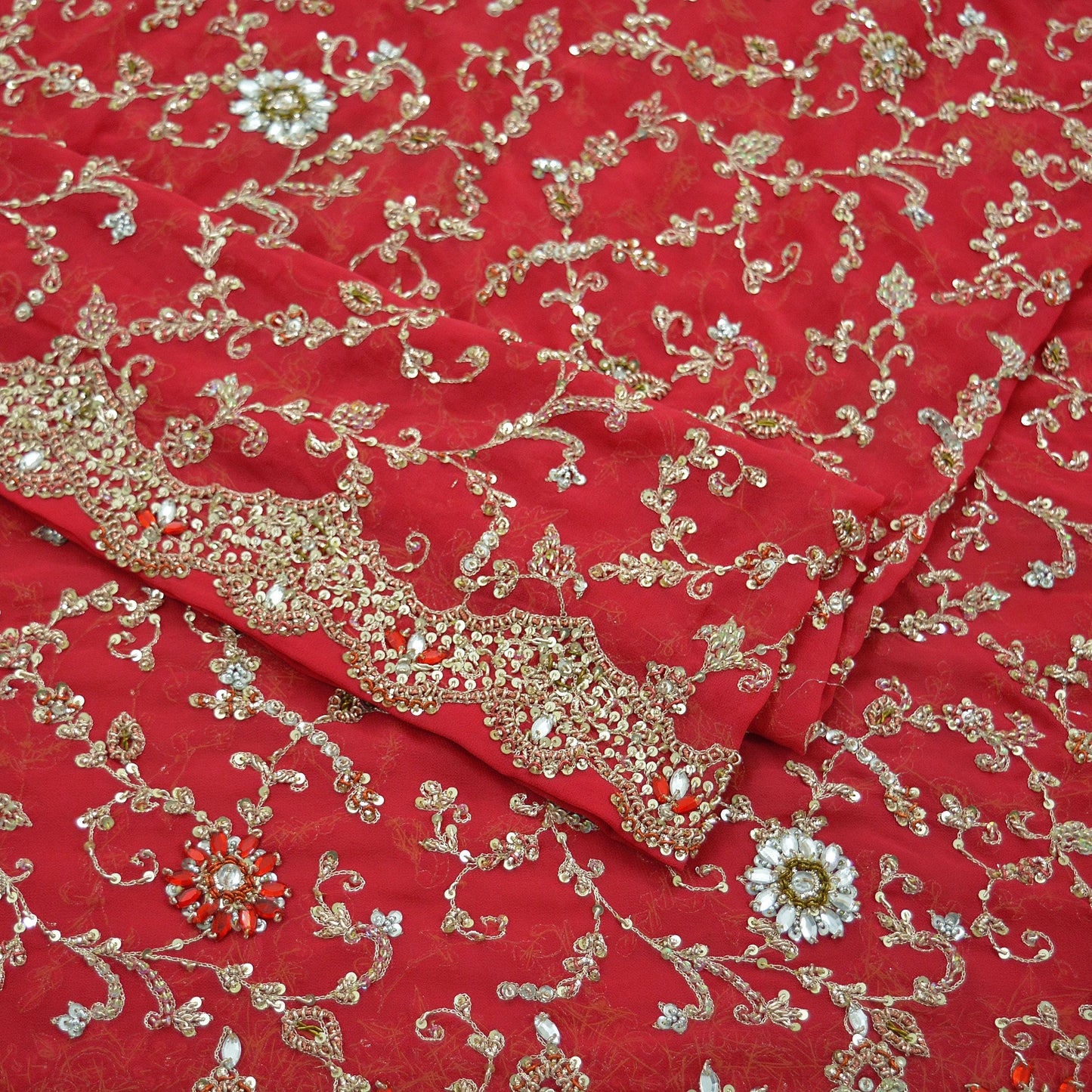 Indian Vintage Heavy Bridal Pink Dupatta Pure Georgette Silk Long Stole Hand Embroidered Scarf Zardozi/Dabka Wedding red Hijab veil Boho