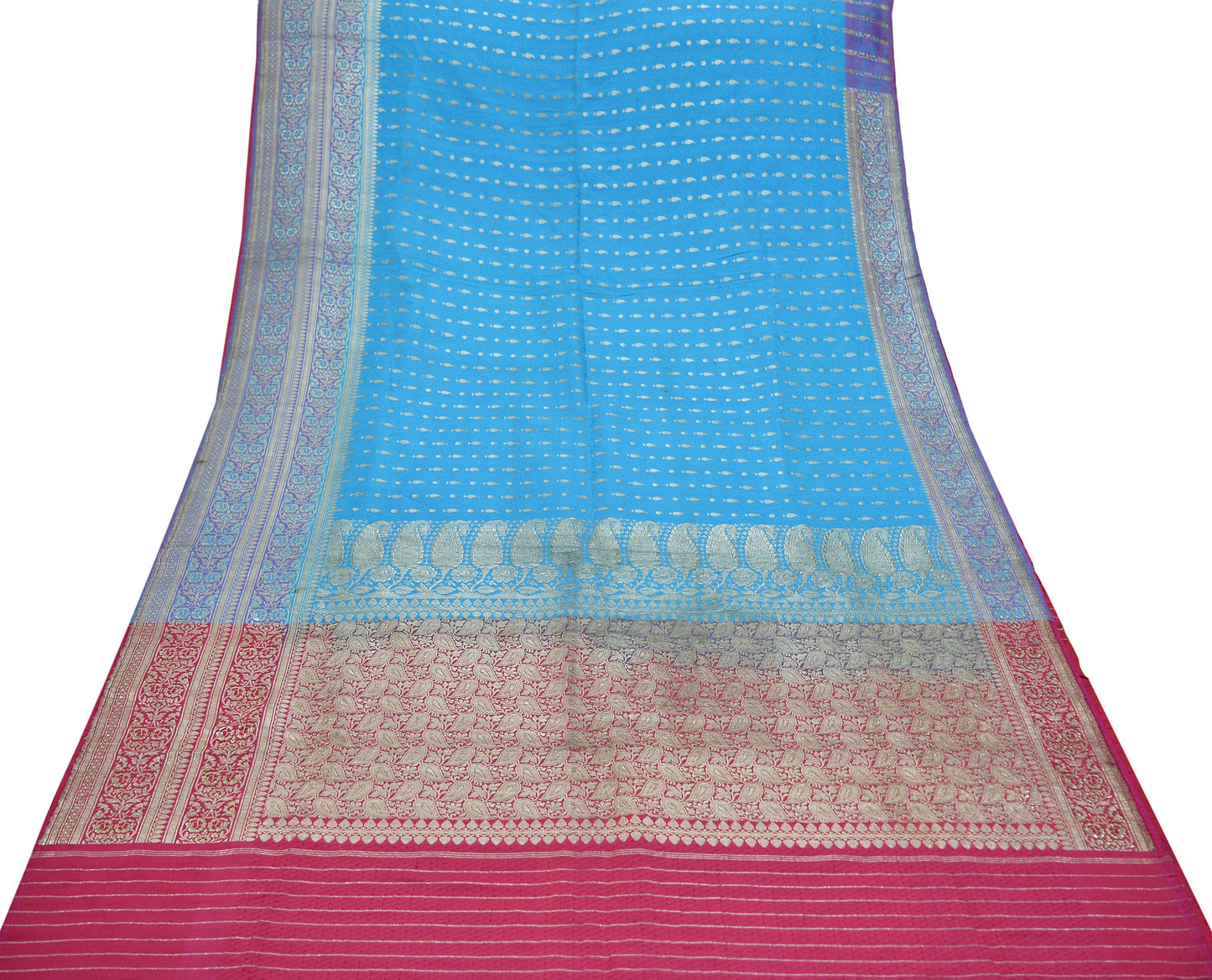 Indian Vintage Heavy Sari Pink & Blue Pure Satin Silk Woven Brocade Banarasi Sarees Zari 5Yd Ethnic Craft Fabric Dress Making Upcycle