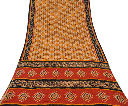 Indian Vintage Sari Red & Beige Printed Saree 100% Pure Cotton Craft Fabric 5Yd Soft Sewing Sarong Wrap Floral Upcycle Crafting Quilting