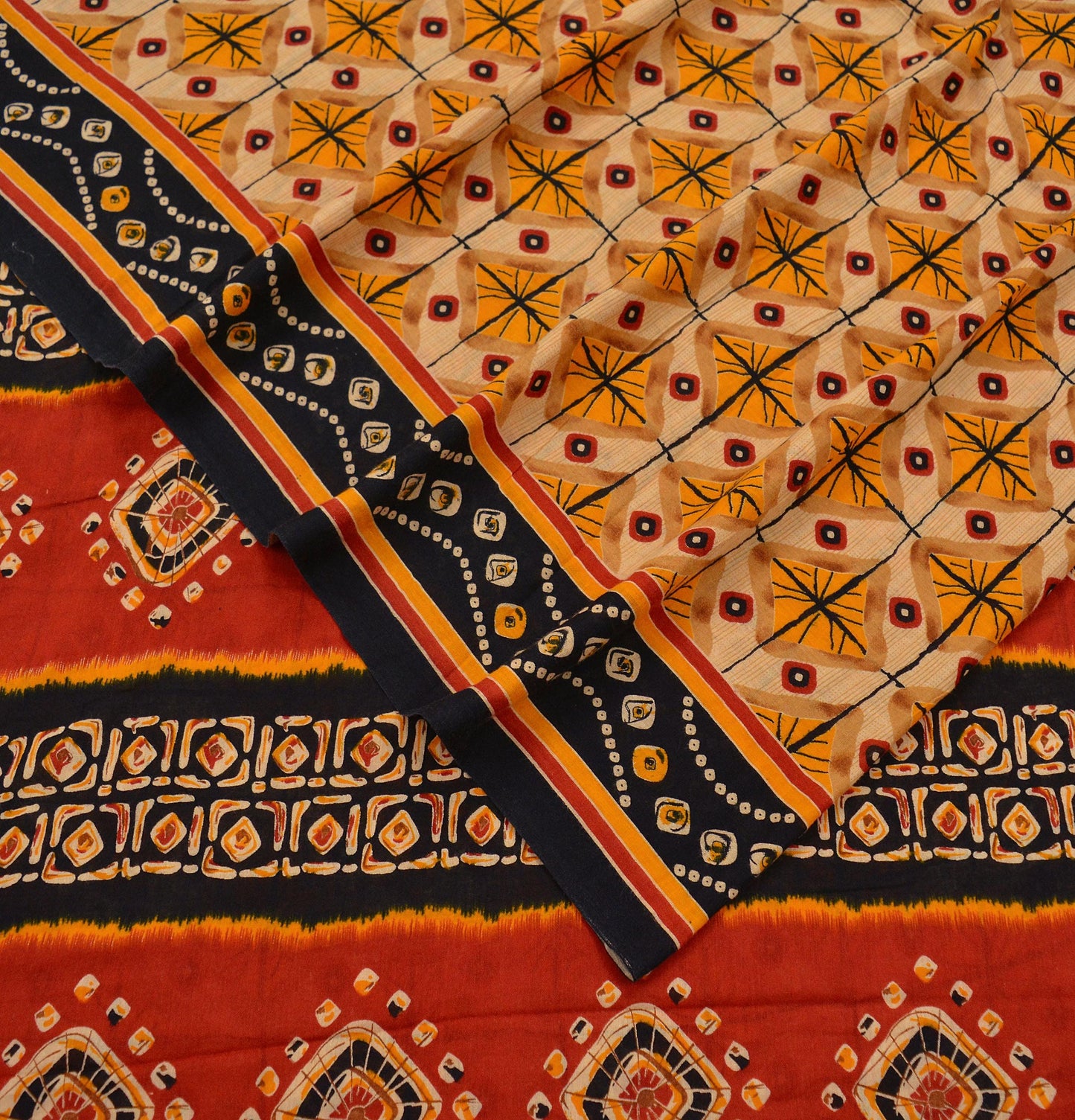 Indian Vintage Sari Red & Beige Printed Saree 100% Pure Cotton Craft Fabric 5Yd Soft Sewing Sarong Wrap Floral Upcycle Crafting Quilting