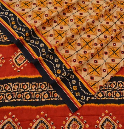 Indian Vintage Sari Red & Beige Printed Saree 100% Pure Cotton Craft Fabric 5Yd Soft Sewing Sarong Wrap Floral Upcycle Crafting Quilting