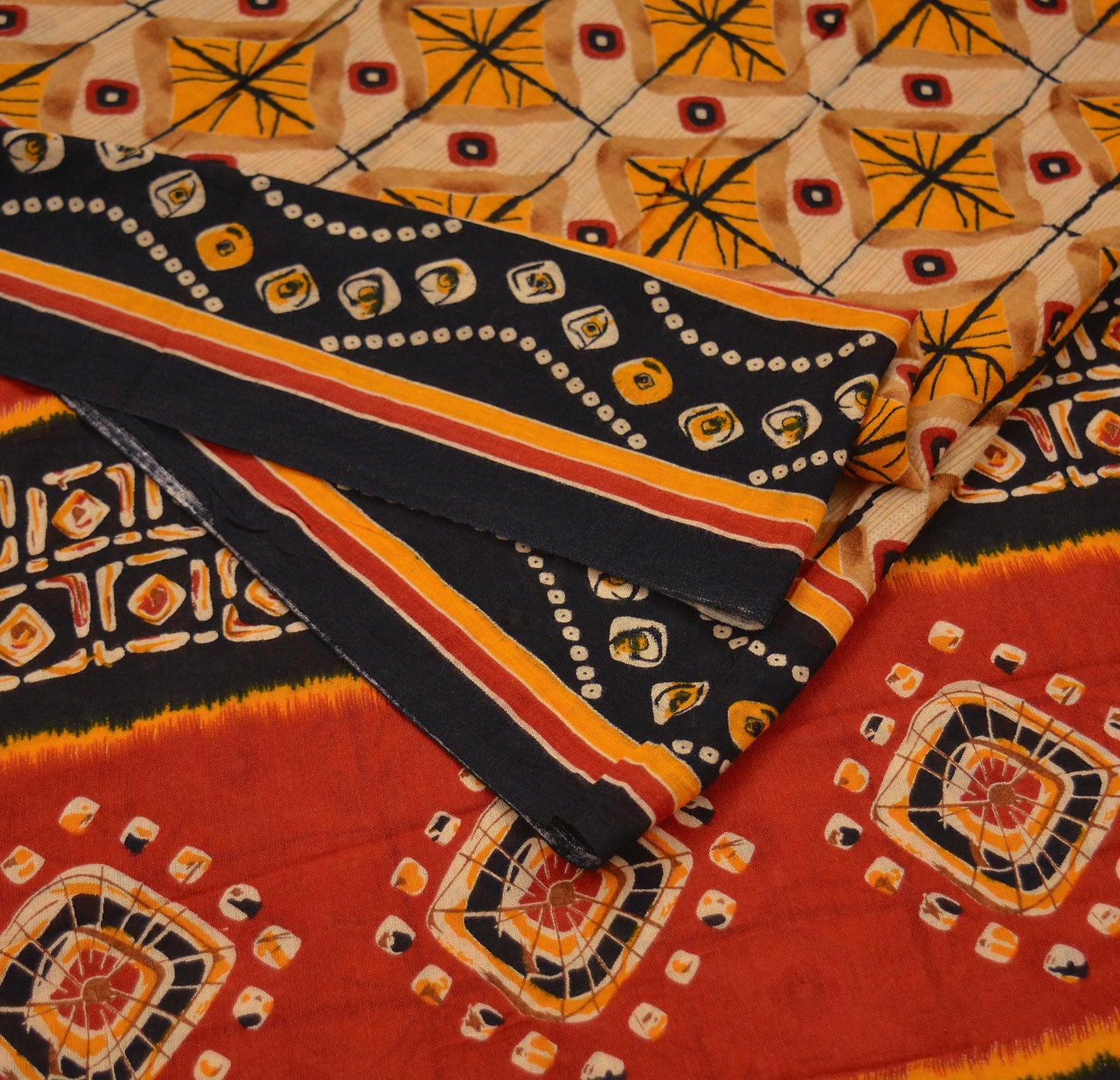 Indian Vintage Sari Red & Beige Printed Saree 100% Pure Cotton Craft Fabric 5Yd Soft Sewing Sarong Wrap Floral Upcycle Crafting Quilting