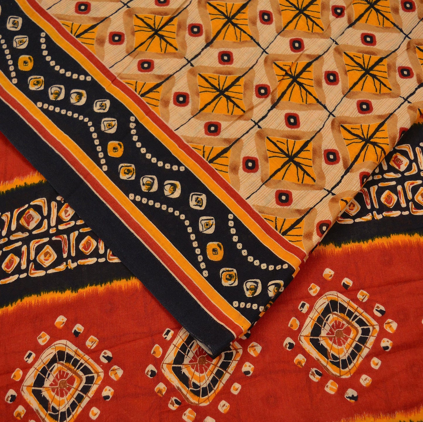 Indian Vintage Sari Red & Beige Printed Saree 100% Pure Cotton Craft Fabric 5Yd Soft Sewing Sarong Wrap Floral Upcycle Crafting Quilting